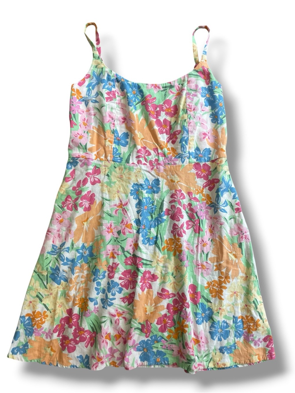NWT Old Navy Fit & Flare Cami Mini Dress Multicolor Floral L Linen Blend